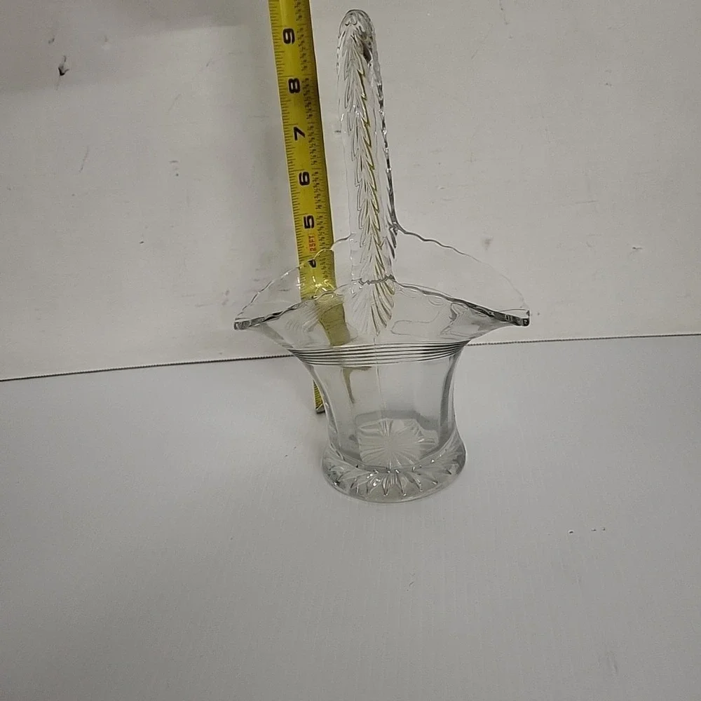 Vintage Duncan Miller 1930s Clear Glass Etched Small Handled Basket Oval